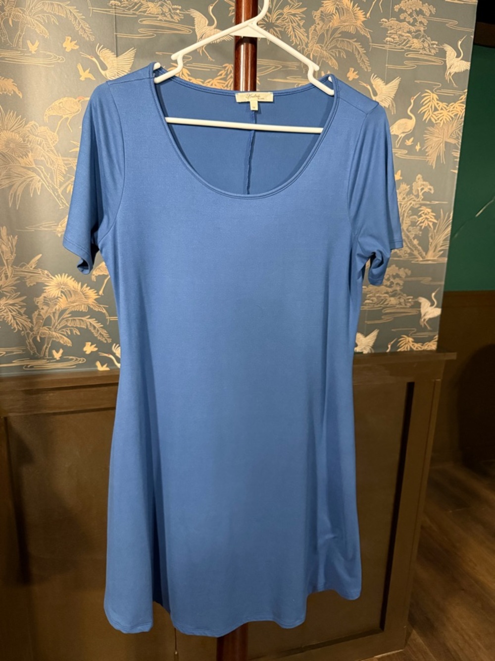 ANDREE BY UNIT Blue Scoop Neck Short Sleeve A-Line Dress